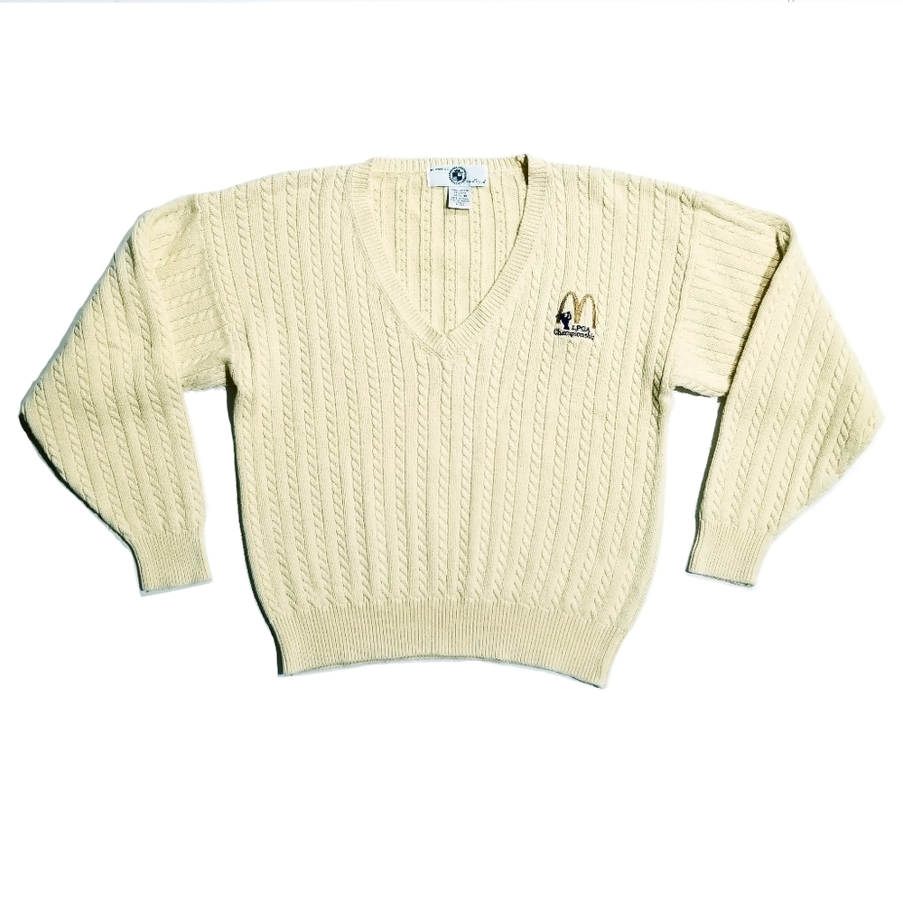 Vintage LPGA Womens V-Neck Cable Knit Sweater M